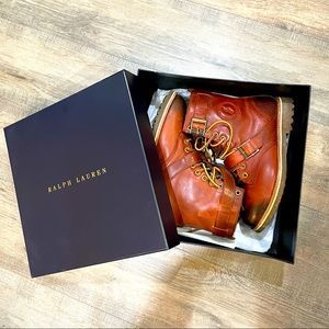 Polo Ralph Lauren Premium Cognac Leather burnished Ranger Boots Sz. 10 NDS